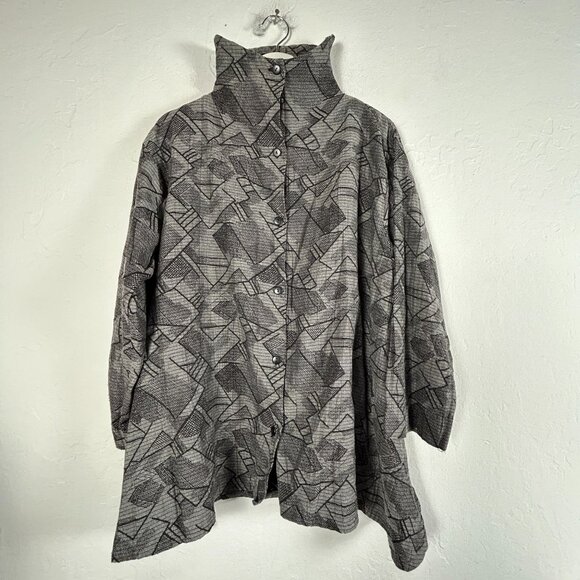 ITEMZ Chris Baumgartner Women’s Lagenlook Coat Poncho Gray Geometric Art to Wear - Picture 1 of 7